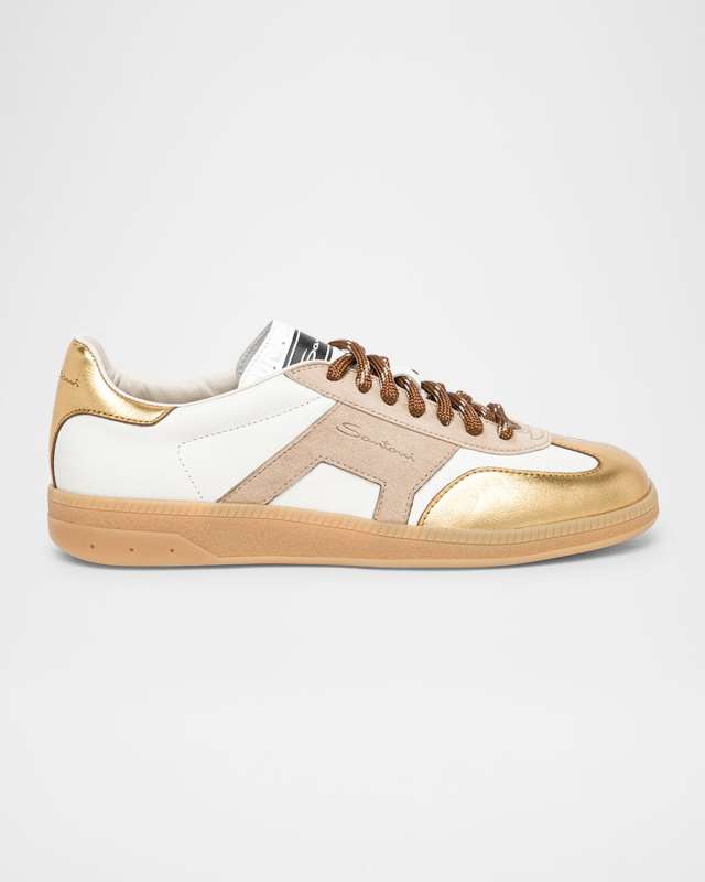 Mixed Leather Low-Top Sneakers